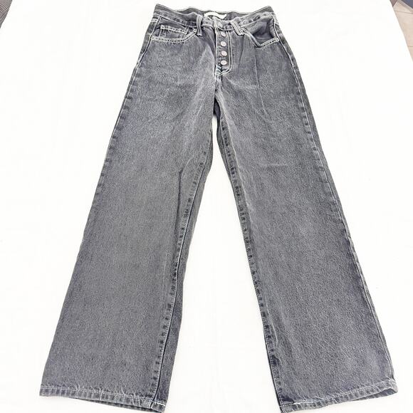 Levi's Ribcage Straight Ankle Gray Black Wash Contrast Stich Denim Jeans Size 25 - Picture 2 of 9